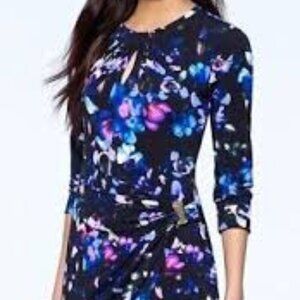 Cache Black Floral Dress With Gold Accent & Keyhole Neckline Small